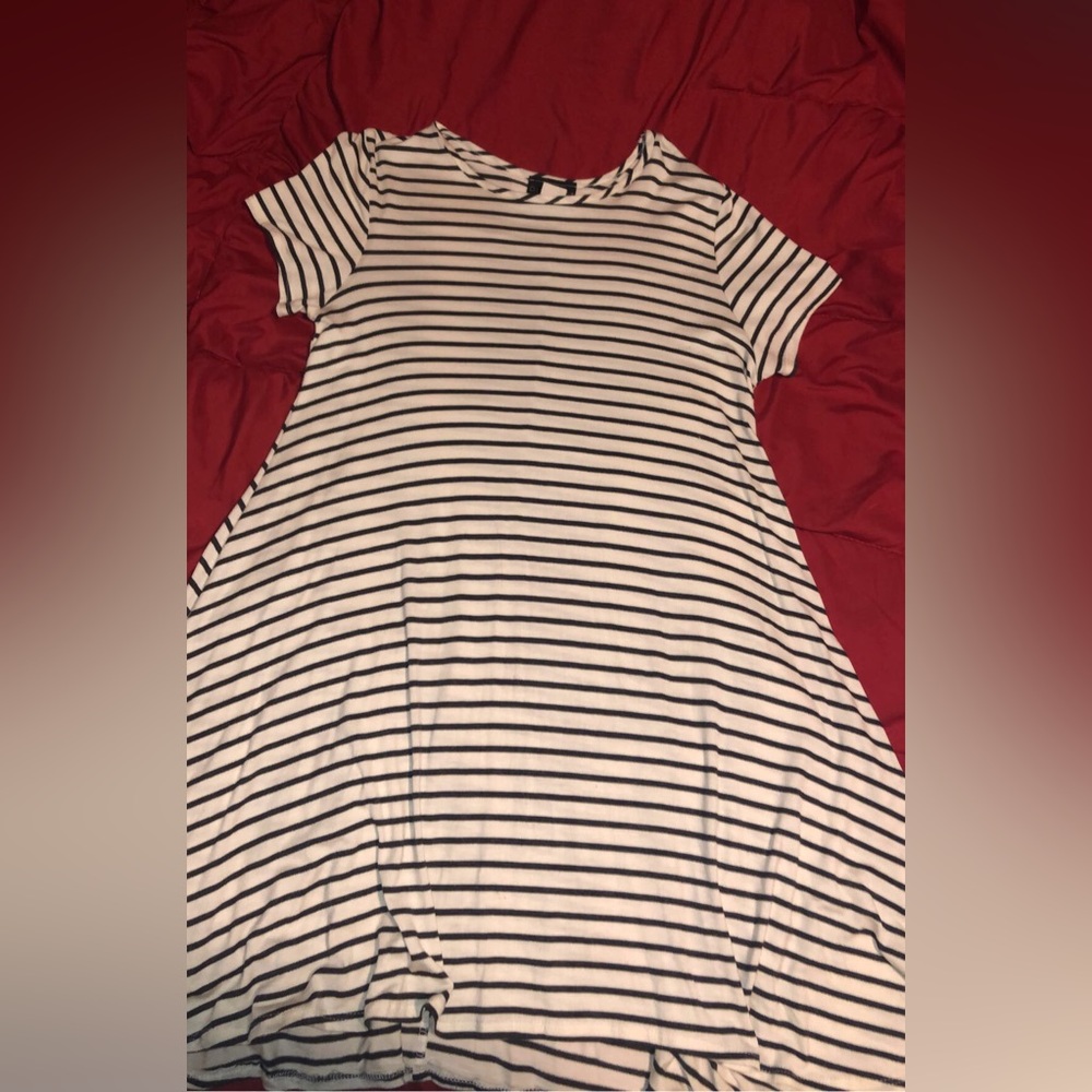 Black and white thin striped shirt dress